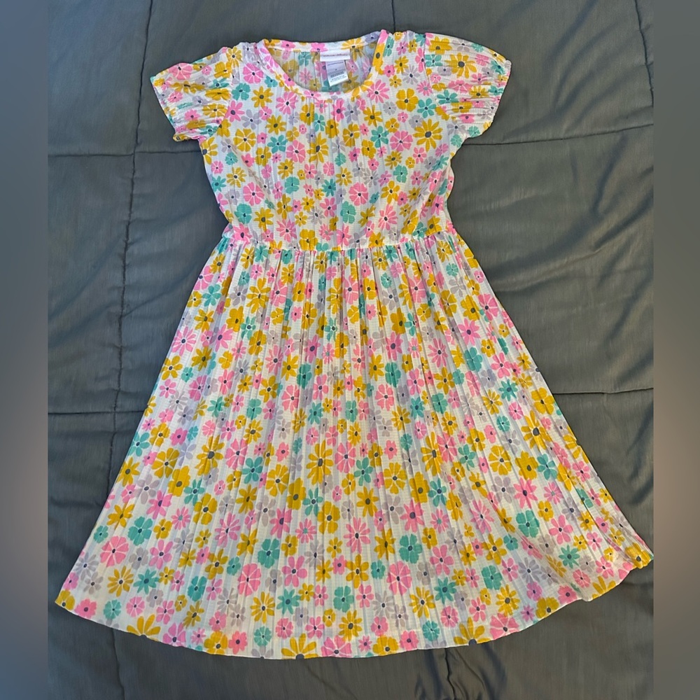 Little Lass Pink and Yellow Pleated Sundress with Flutter Sleeves